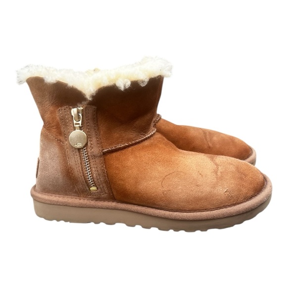UGG Bailey Mini Zip Chestnut Suede Shearling Women’s Size 6 - Picture 2 of 15